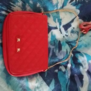 Red Purse w/gold chain
